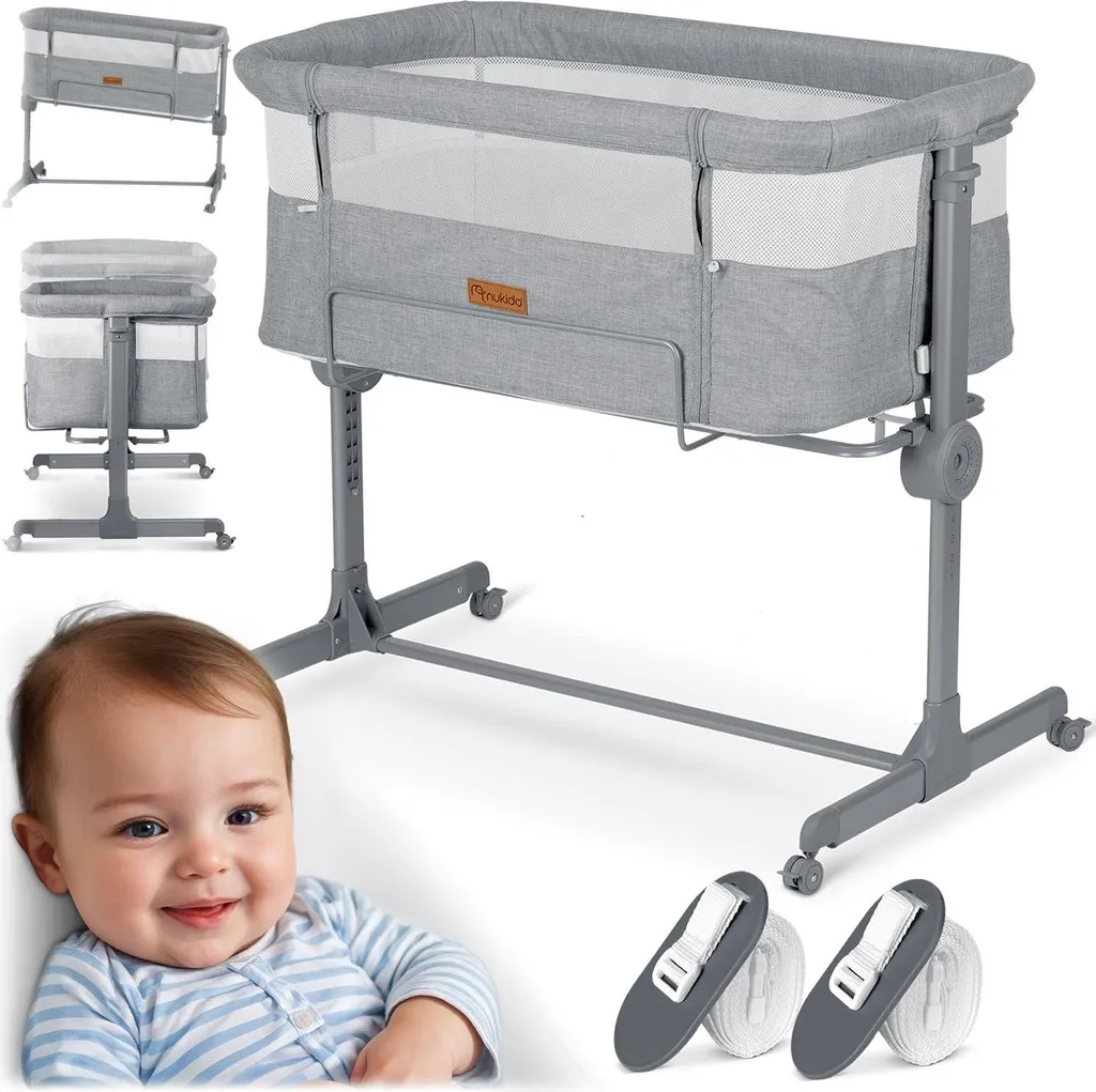 Lit bébé NK-243 fonction latérale et sommier réglable en bois gris
