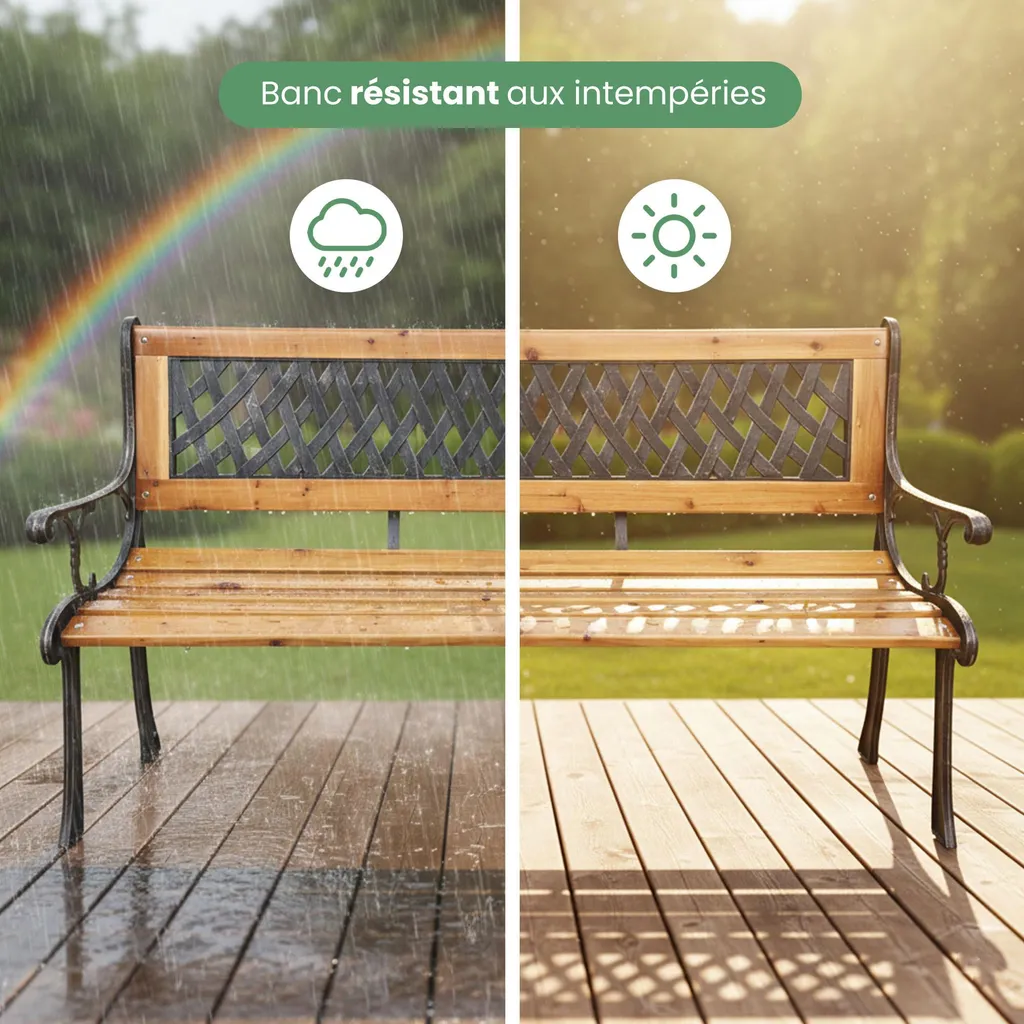 Banc de Jardin 125cm en Bois Naturel Mirt Brun - Structure Ergonomique - 6