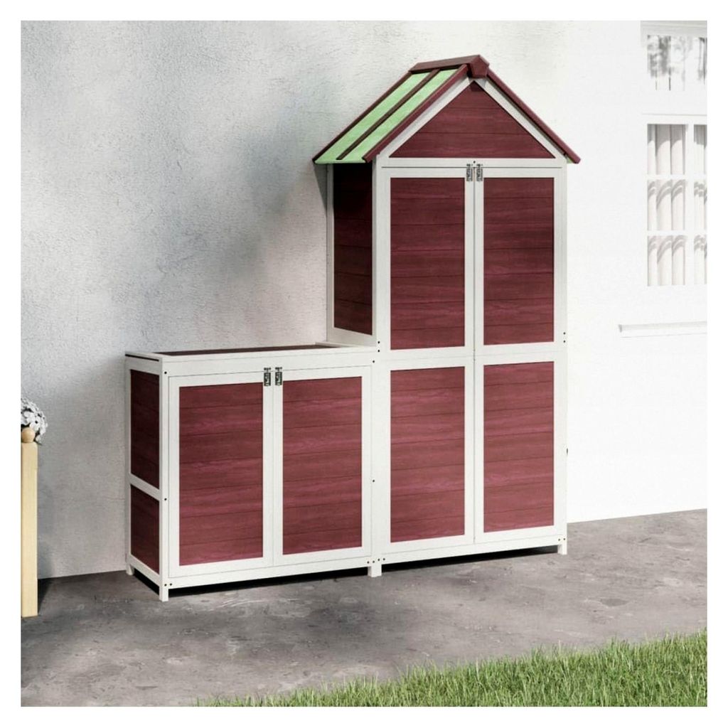2-teiliges Geräteschuppen-Set Mokka aus massivem Kiefernholz für Garten, Terrasse und Balkon