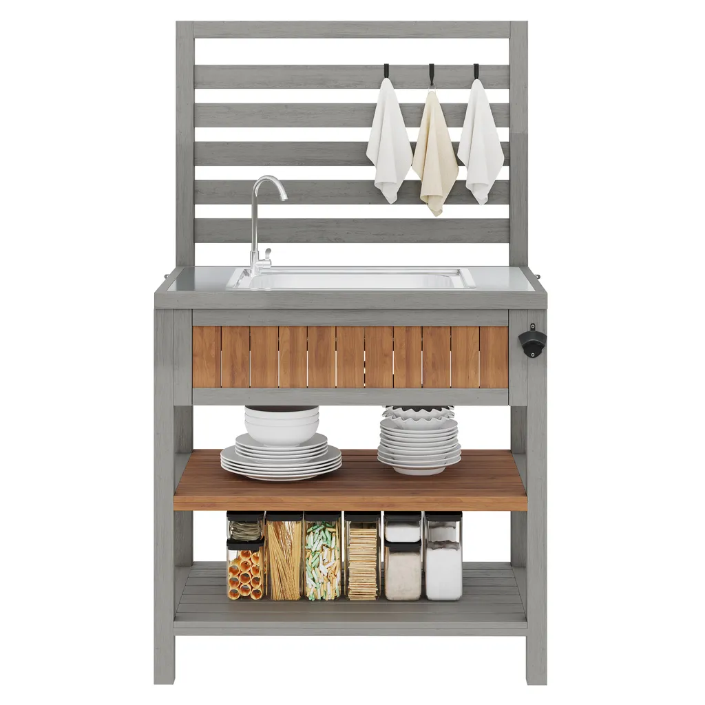 Table d'Appoint Barbecue avec Point d'Eau, Rangement Jardin et Bac Inox - 10