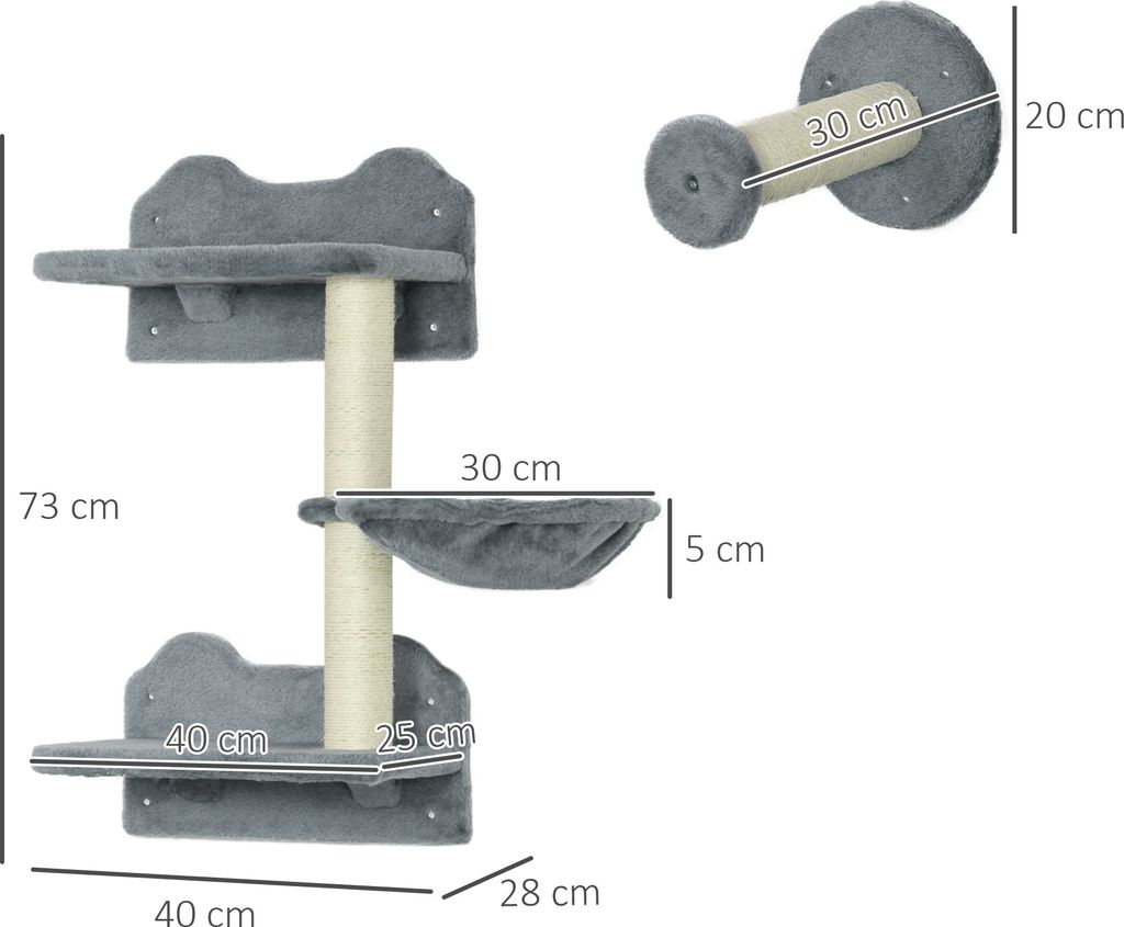 PawHut Katzen Kletterwand, 4-teilig, Katzenkletterwand, Produktbild 3