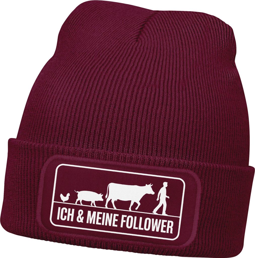 Herren Beanie Mütze mit Spruch | Ich und meine Follower | Geschenkidee Landwirt Strickmütze Aufdruck Lustig Wintermütze Männer Moonworks