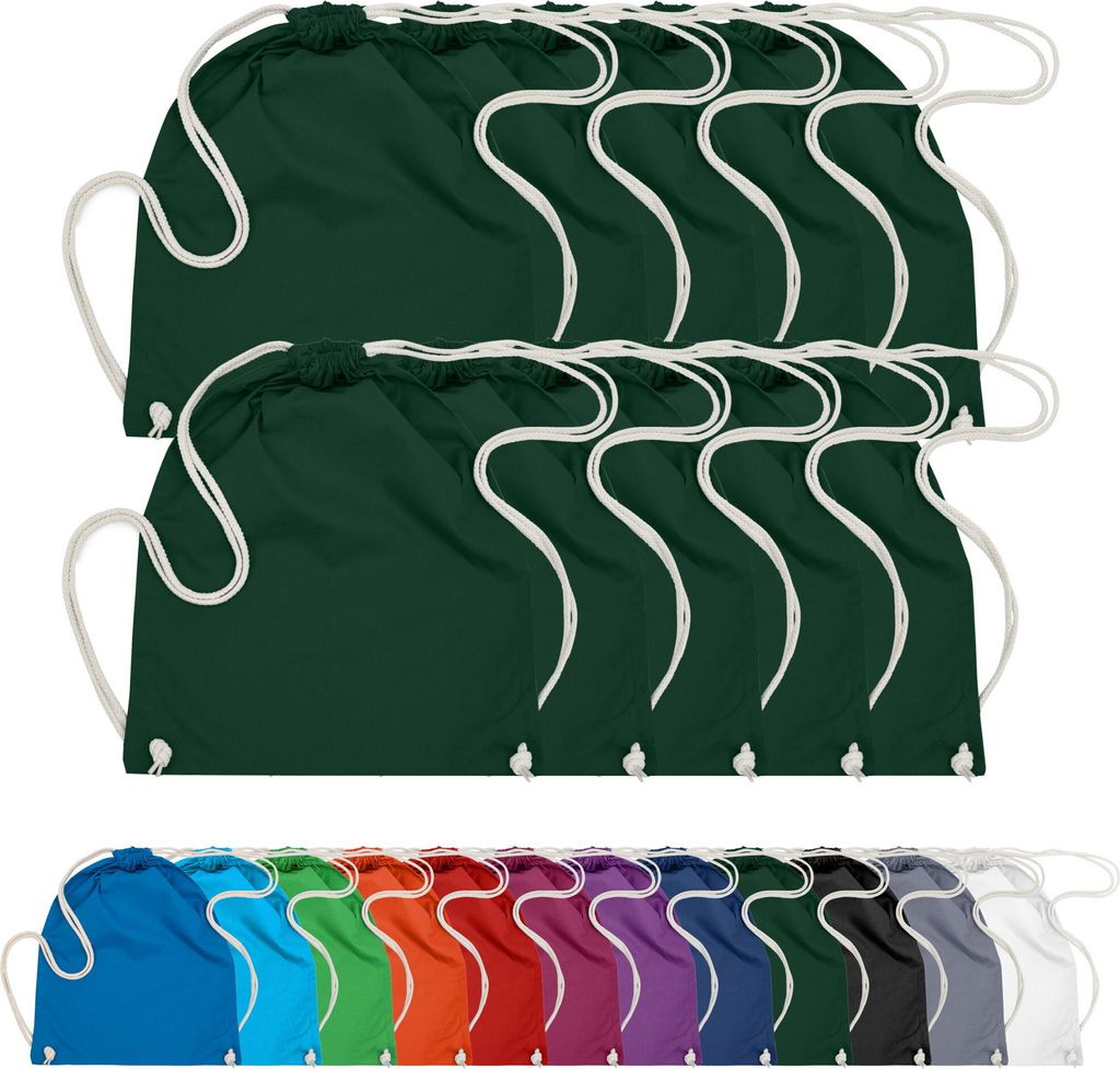 10er PACK Baumwoll Turnbeutel Sportbeutel Zuziehbeutel Sack Produktbild 