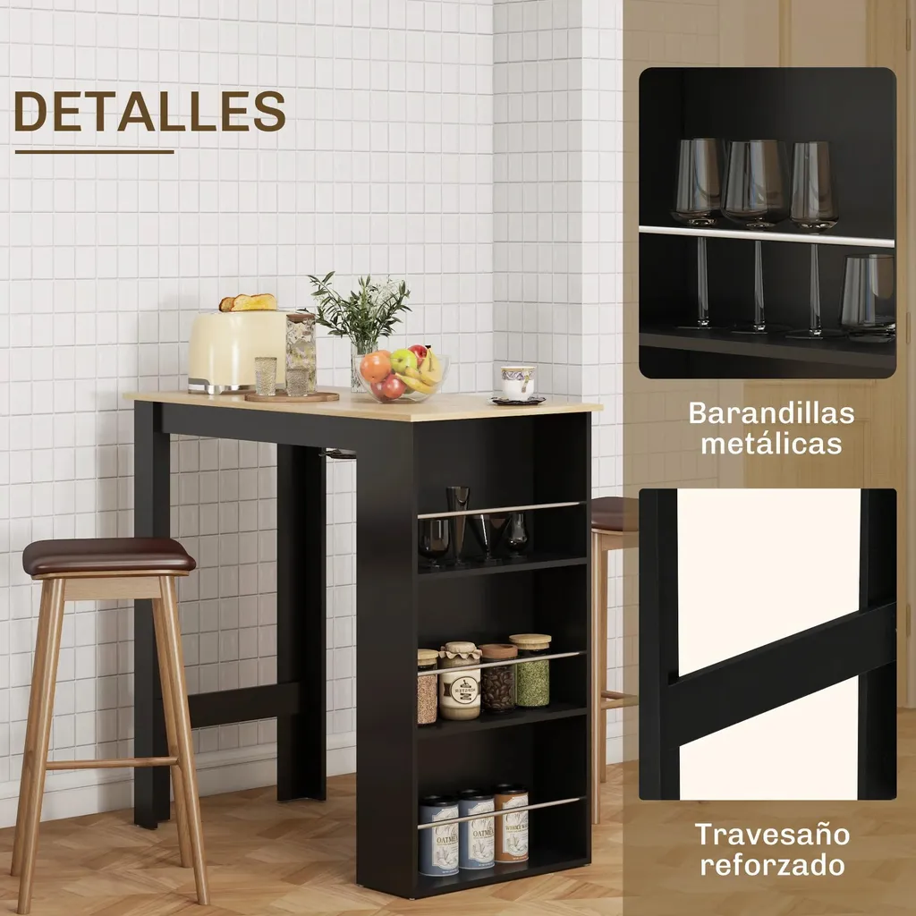 Table de cuisine haute mange-debout noir avec bibliothèques intégrées - 5