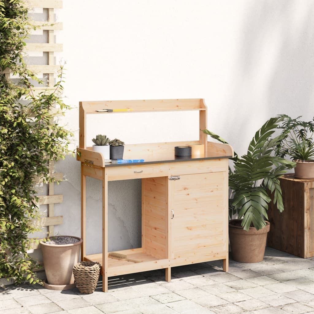 Cloris DesignMöbel Gartentische - Braun Pflanztisch mit Schrank 110,5x45x124,5cm Massivholz Tanne Schlichtes4917082