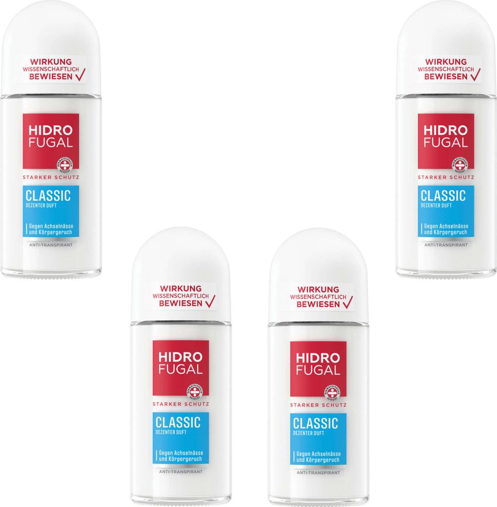 HIDROFUGAL Deo Roll-on CLASSIC Starker Anti-Transpirant Schutz 4 x 50 ml