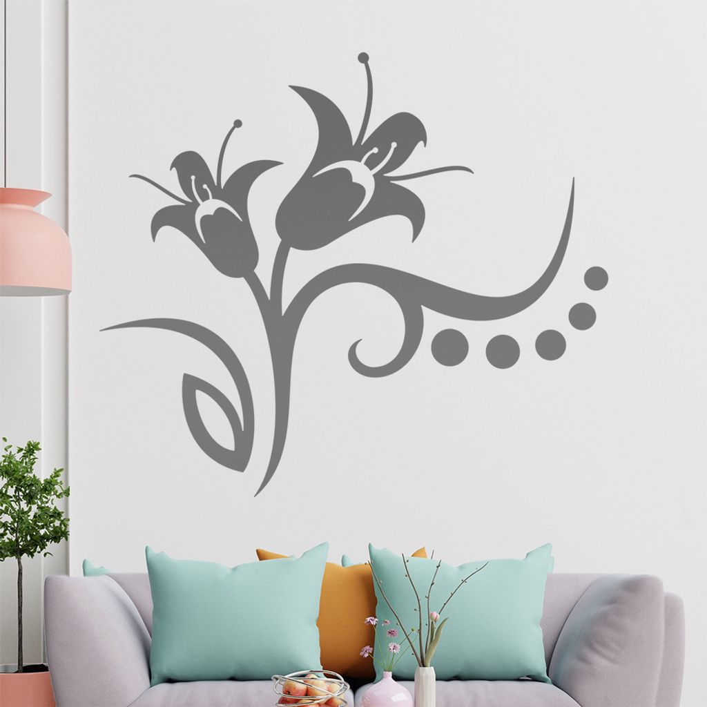 Blume - Linien Punkte Wandtattoo in 6 Größen - Wandaufkleber Wall Sticker - Dekoration, Küche, Wohnzimmer, Schlafzimmer, Badezimmer