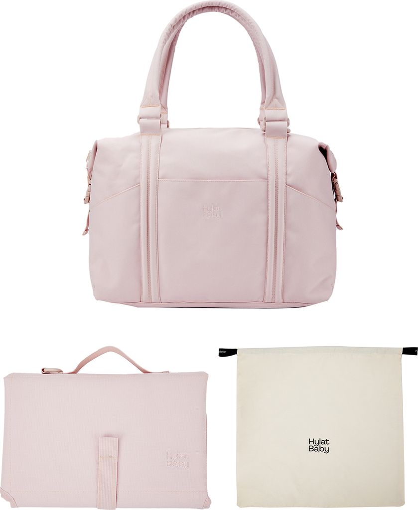 Hylat Baby Wickeltasche mit Wickelunterlage und Baumwolltasche - praktische Tragetasche für Mamas unterwegs - Rosa