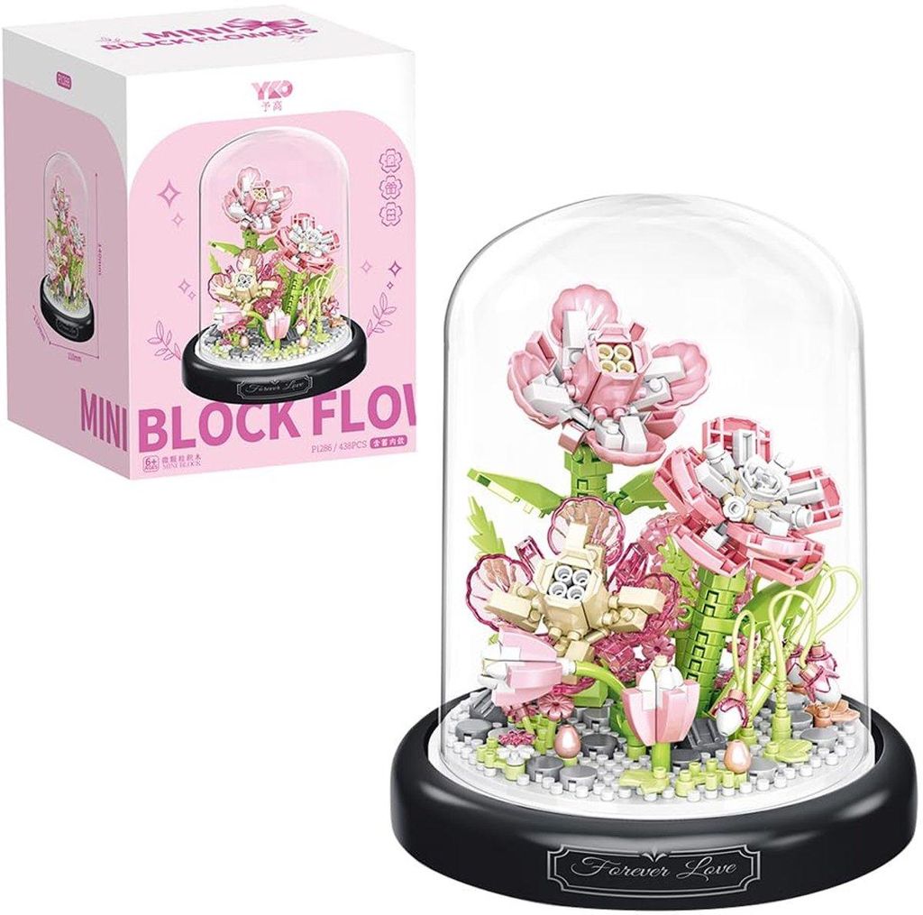 Mini Blumenstrauß Bauset in Glasglocke Rosa Dekoration