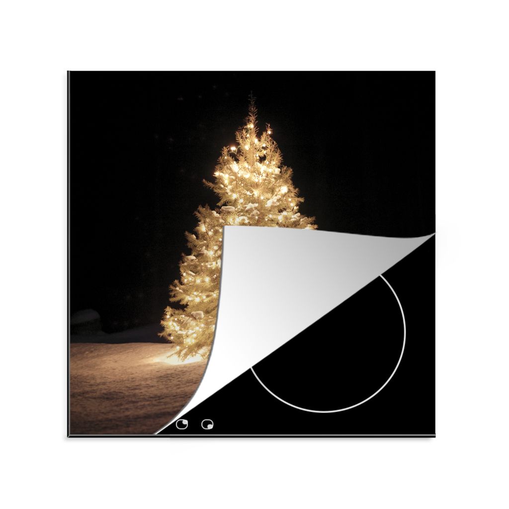 KitchenYeah Herdabdeckplatte Ein beleuchteter Weihnachtsbaum bei Nacht , 78x78cm, Küche Deko, Glaskeramikkochfeld Herdabdeckung, Abdeckplatte f...