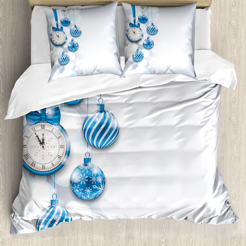 ABAKUHAUS Uhr Bettbezug, Neujahr Countdown, Milbensicher Allergiker geeignet mit Kissenbezügen, 155 cm x 220 cm - 80 x 80 cm, Blau
