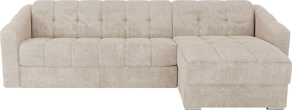 Doppelseitiges Eckschlafsofa express mit beigem Strukturbezug - Liegefläche 140 cm - Matratze 22 cm mit Formgedächtnis - DARIELO