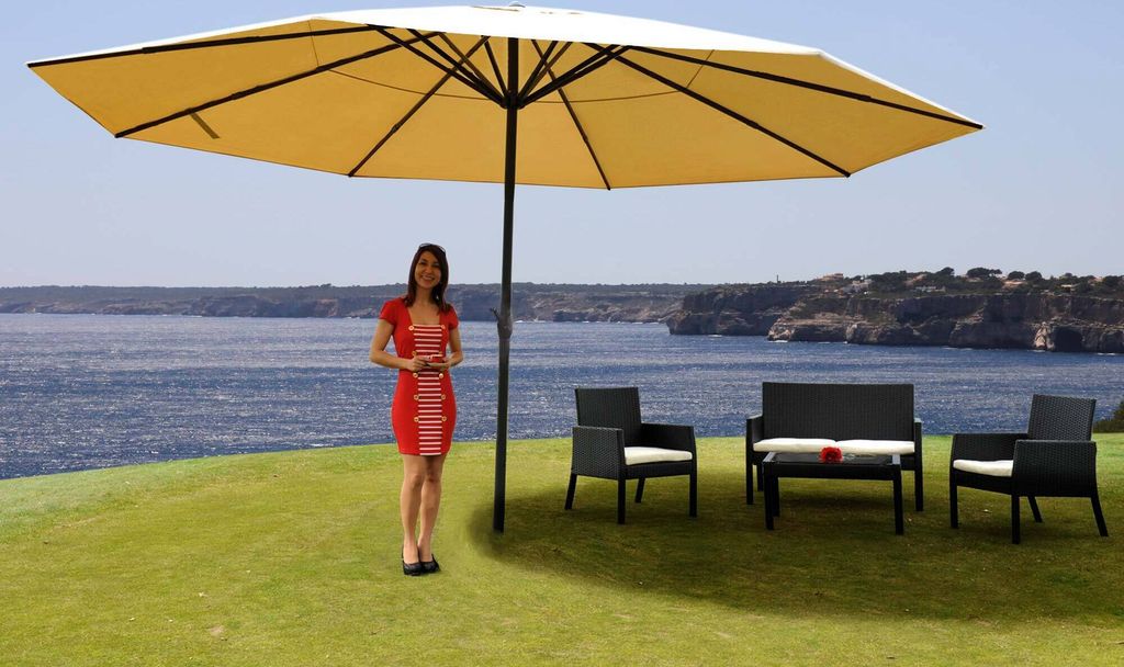 Sonnenschirm Meran Pro, Gastronomie Marktschirm ohne Volant Ø 5m Polyester/Alu 28kg creme ohne Ständer