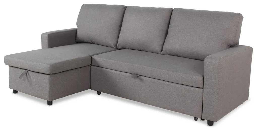 Canapé d'angle convertible 3 places réversible en tissu gris clair chic