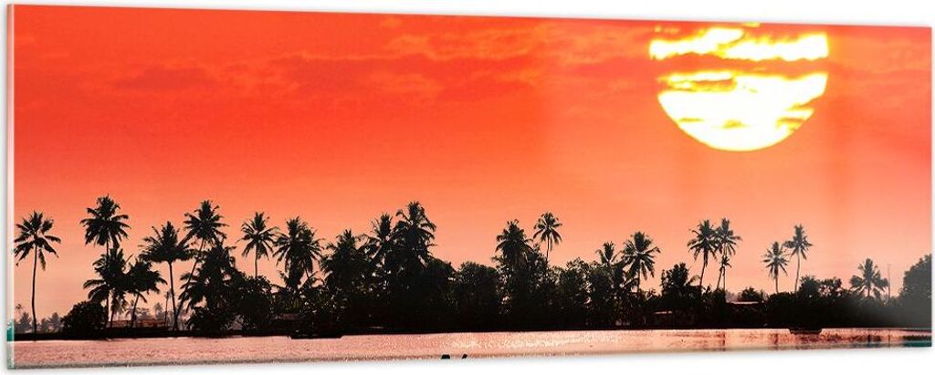 Bilder auf glas - Kanal boot kultur sonnenuntergang - 90x30cm - Glasbilder - Wandbilder - Kunstdruck - zum Aufhängen bereit - Wanddekoration aus G...