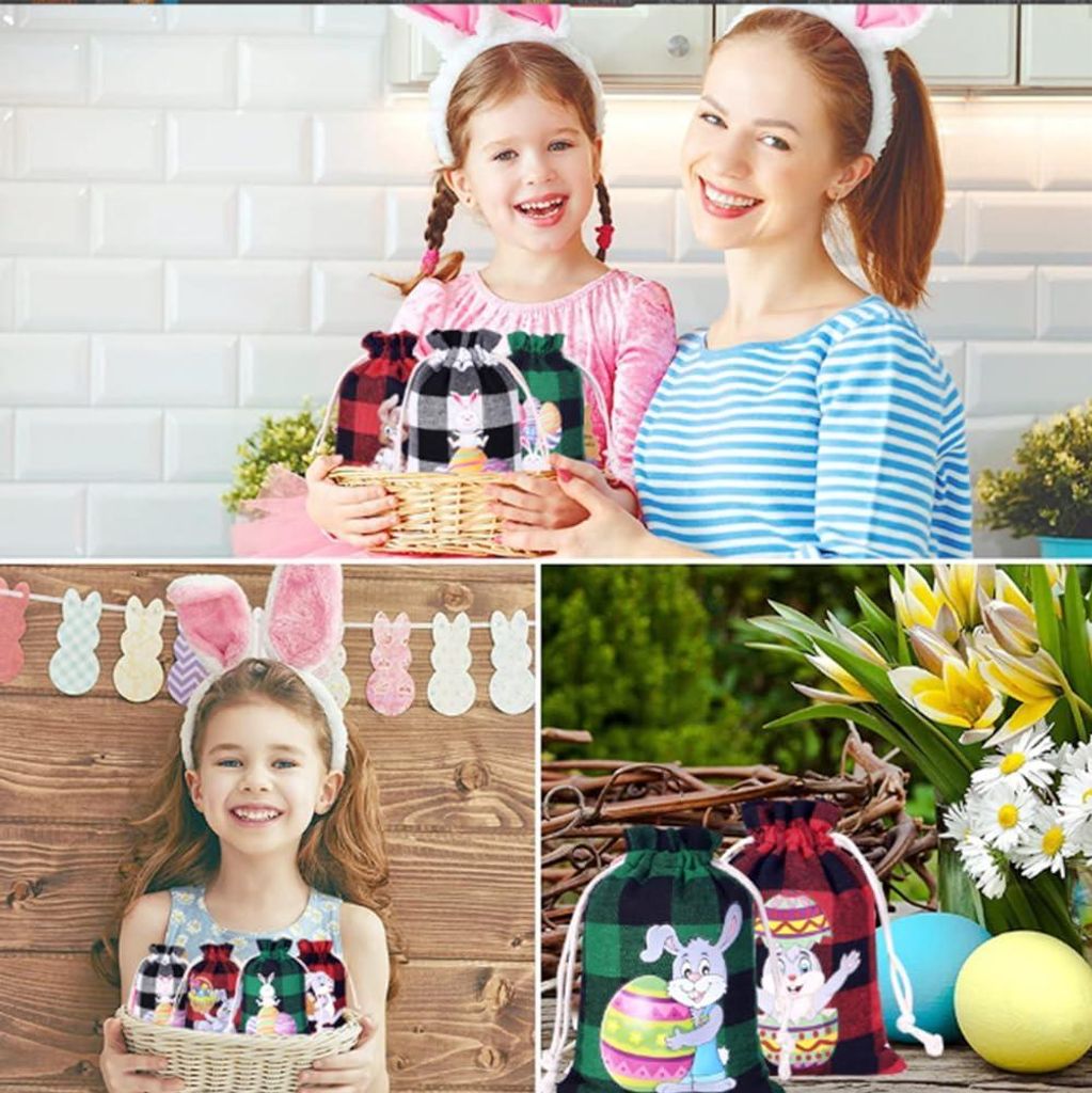 20 Ostertüten mit Zugband für Süßigkeiten - Stoffbeutel, Jutebeutel - Partyzubehör für Ostern - Set von 20 Stück