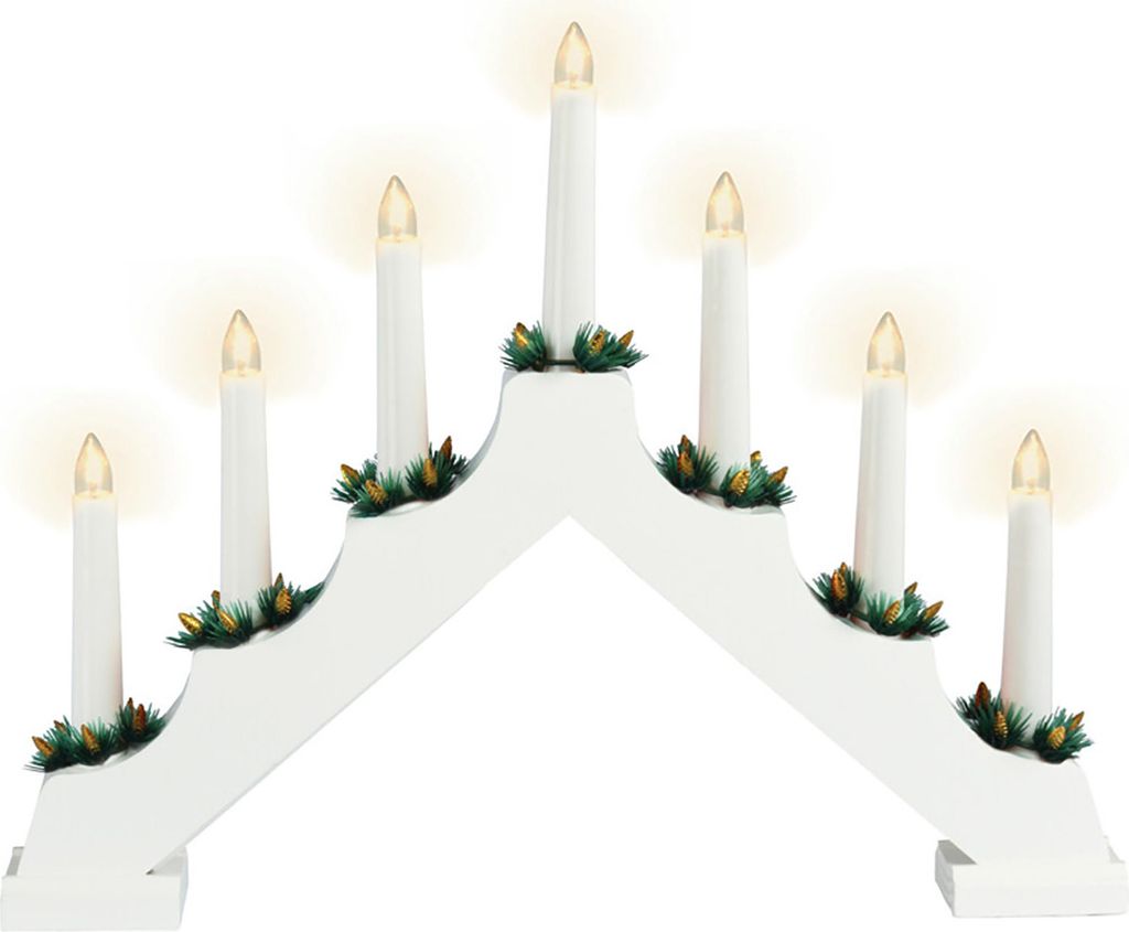 3.08 Schwibbogen Holz mit 7 LED Kerzen - Adventsleuchter Produktbild 