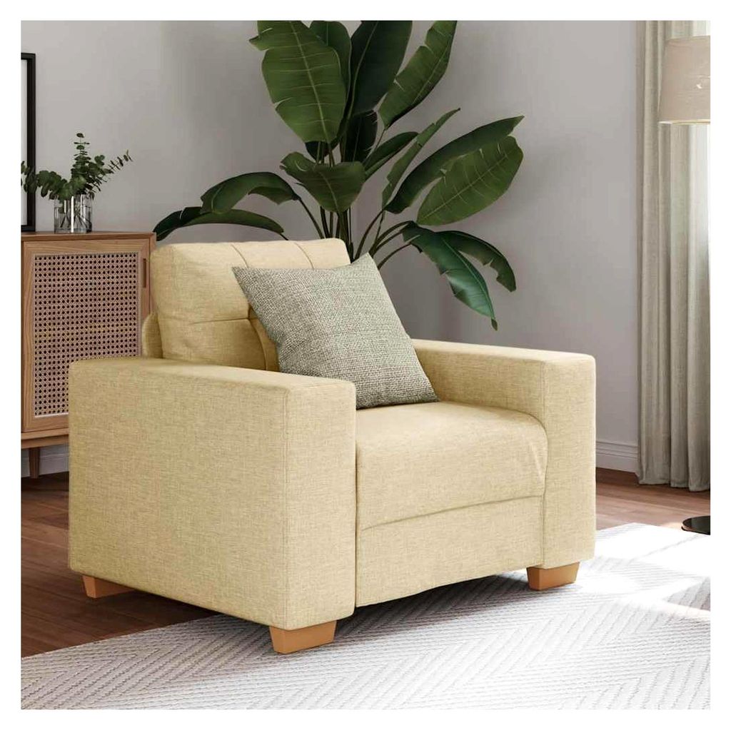 Sessel in Creme mit Stoffbezug, 100% Polyester, 110 kg Tragkraft, 60 cm Sitzbreite, modernes Design für Wohnzimmer und Schlafzimmer, robustes Holz...