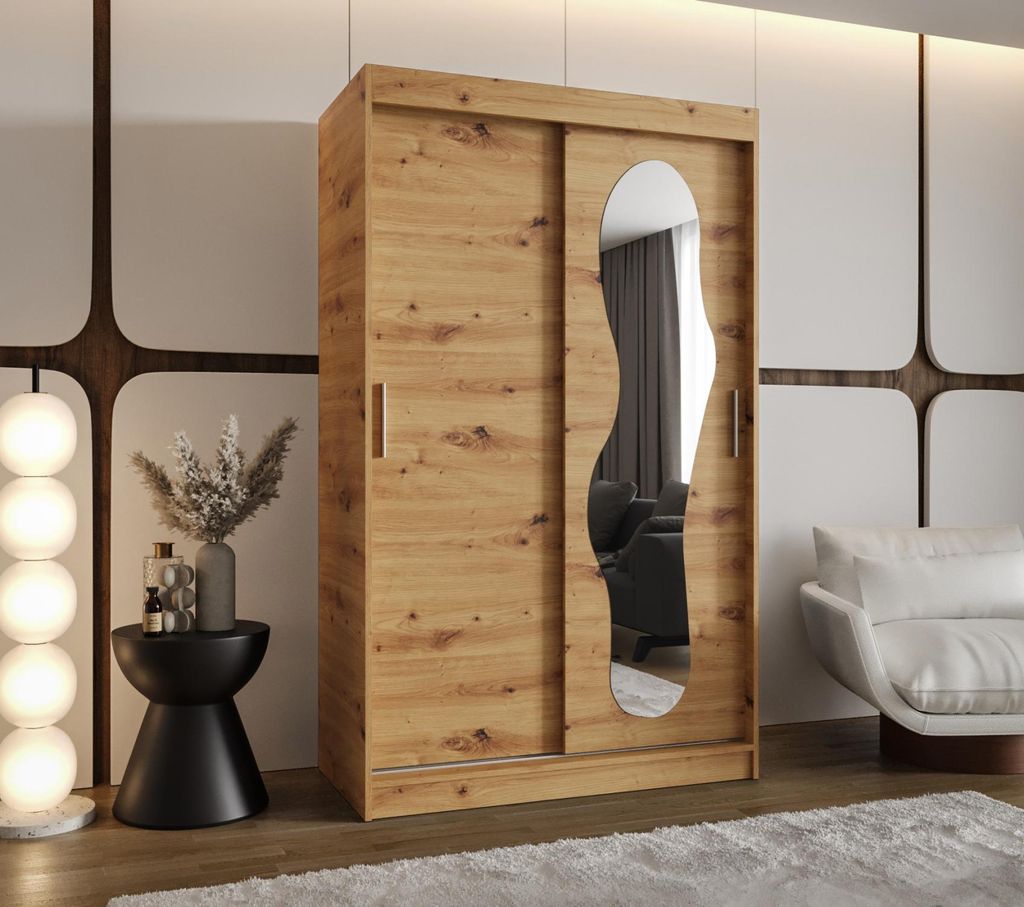 Kleiderschrank 120 cm BEYZA mit Spiegel – Eiche, handgefertigt