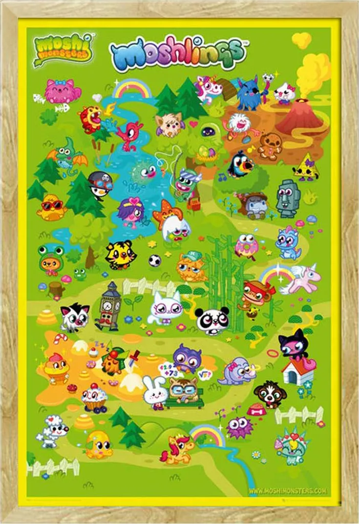 Moshi Monsters - Poster - Moshling Land + cornice rimovibile, Shinsuke® Maxi MDF faggio, vetro acrilico