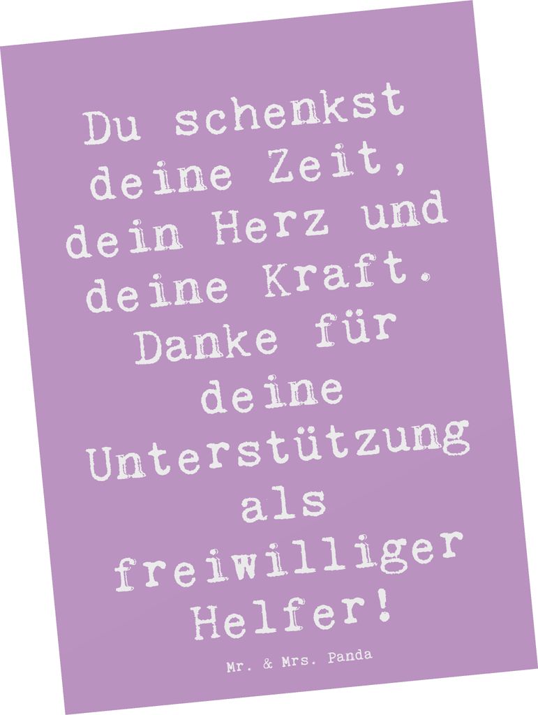 Mr. & Mrs. Panda Grußkarte Spruch Freiwilliger Dank - Lavendeltraum - Geschenk, Postkarte, Helfer, Ansichtskarte, Freiwillige, einzelkarte, Anerke...