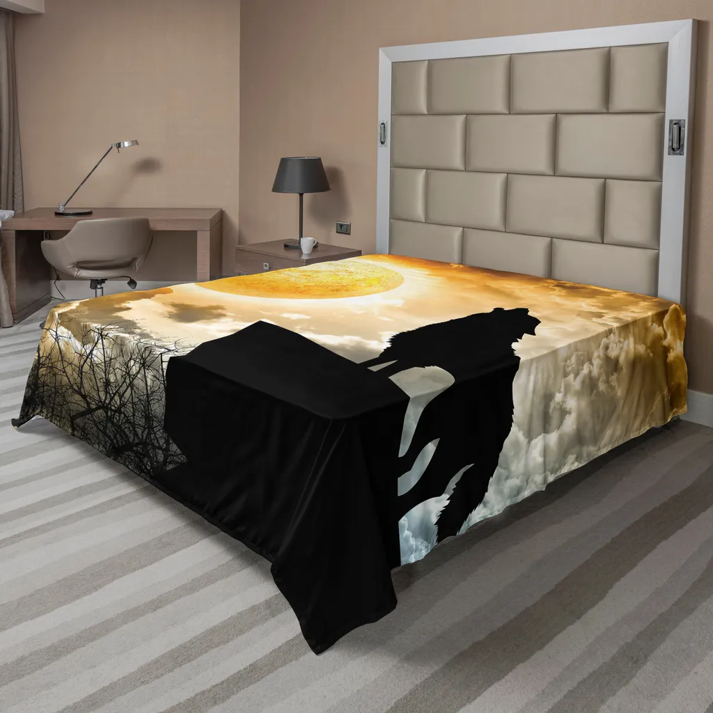 Drap plat décoratif pour chambre d'adulte motif Loup, 244 x 205 cm XXL