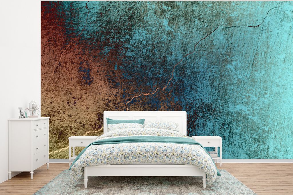 MuchoWow Fototapete für Wohnzimmer oder Schlafzimmer Wandtapete Vinyl Motivtapete Farbige Wand mit einem Riss - 320x240 cm - Tapeten