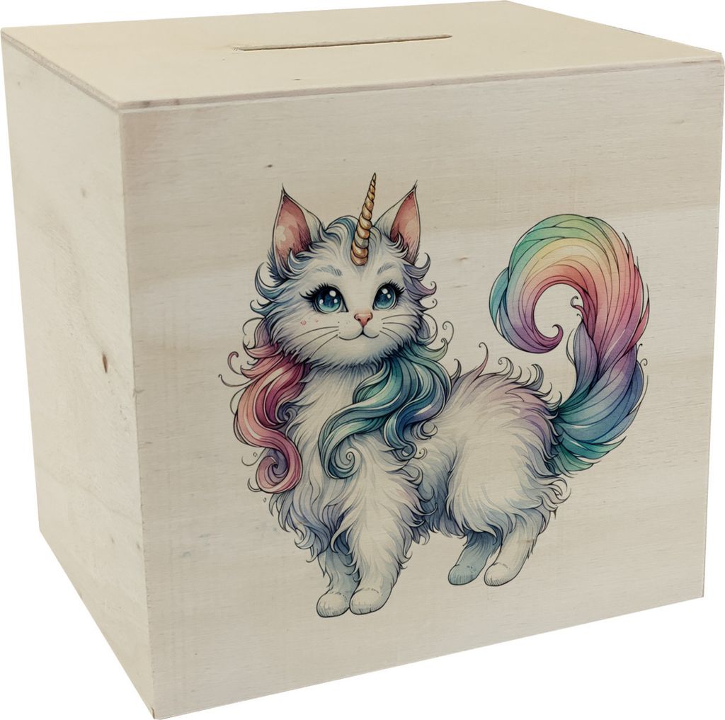 Einhorn-Katze Spardose aus Holz
