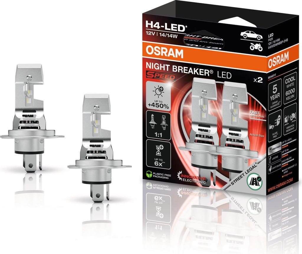 Osram Scheinwerferlampe H4 Night Breaker LED Speed 450 2 Stück