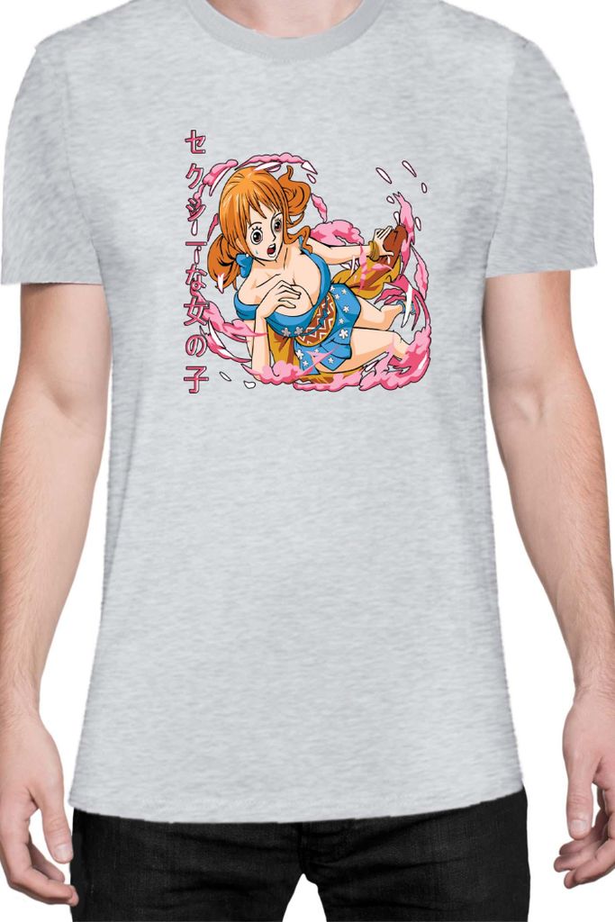 Herren T-Shirt Japan Manga Anime Comics Animation One Manga Piece Anime Nami Hero, Man XL / Grau