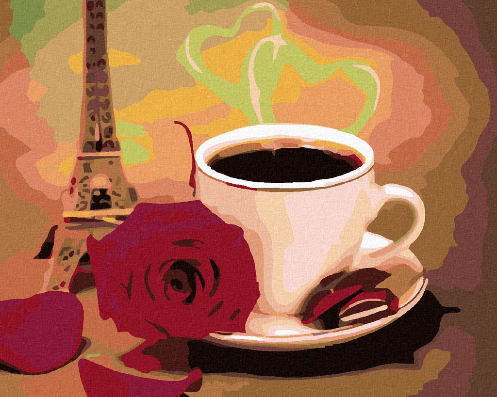 Diamondi - Diamond painting - WEIßE TASSE KAFFEE MIT ROSEN UND EIFFELTURM, 40X50 cm, ohne Keilrahmen