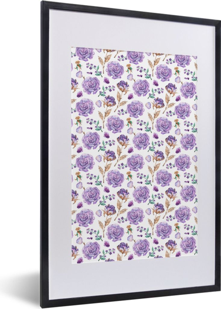 MuchoWow MuchoWow Gerahmtes Poster Blumen - Lila - Rosen 40x60 cm - Poster mit zchwarzem Bilderrahmen - Poster in Rahmen