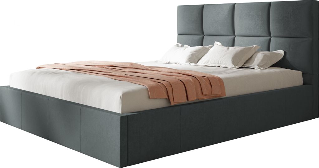 ROMA SLIM Polsterbett Doppelbett 140x200cm mit Lattenrost aus Metall, Stauraumbett mit Kopfteil, Dunkelgrau ohne Matratze