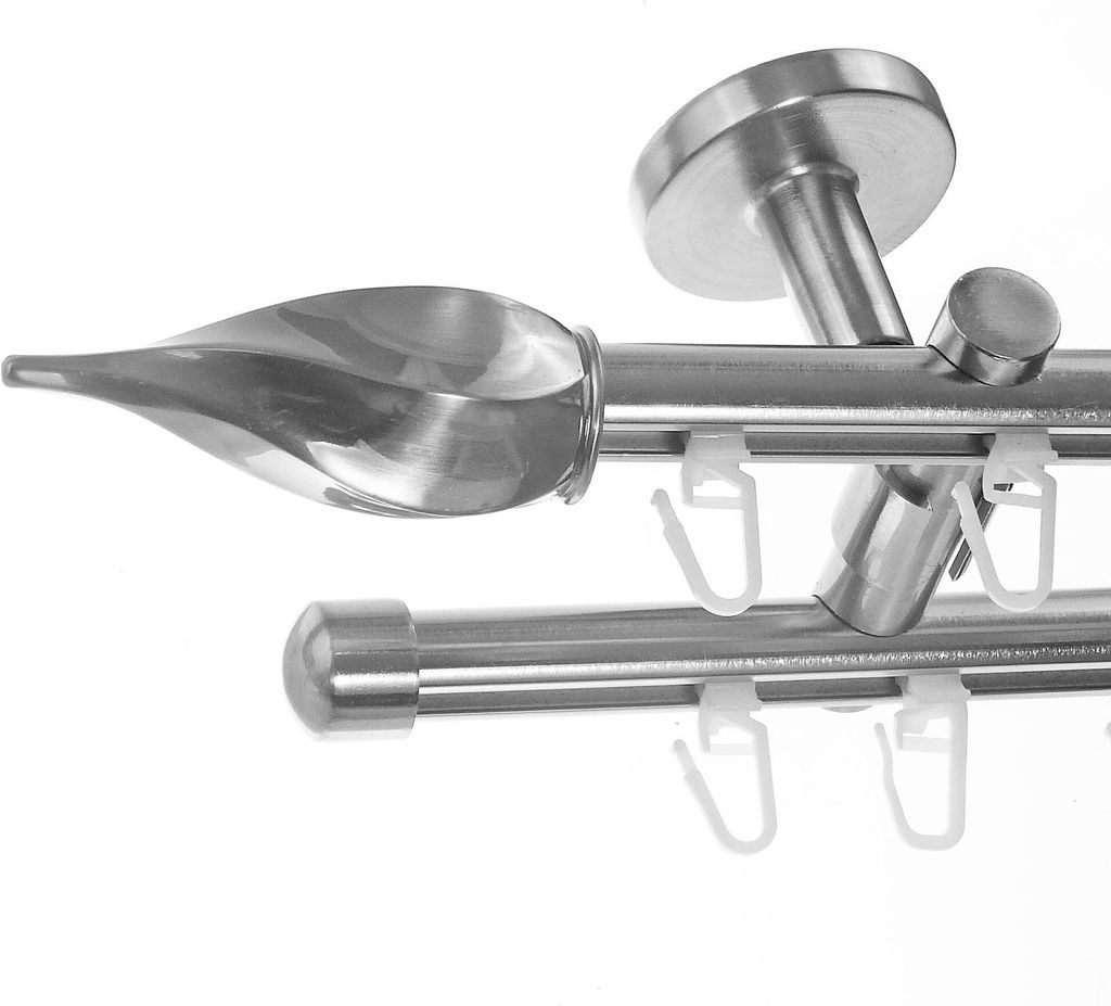 Innenlauf Gardinenstange Ø 16mm Metall Edelstahl Look Deckenträger 2-läufig D80