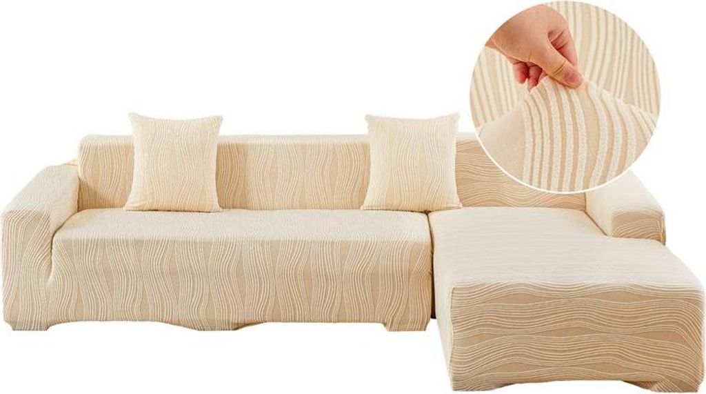 (XXL,Beige)2-teiliges Stretch-Sofabezug für L-Form Ecksofa, Leicht anzubringen, Rundum-Schutz, Fleckenresistent