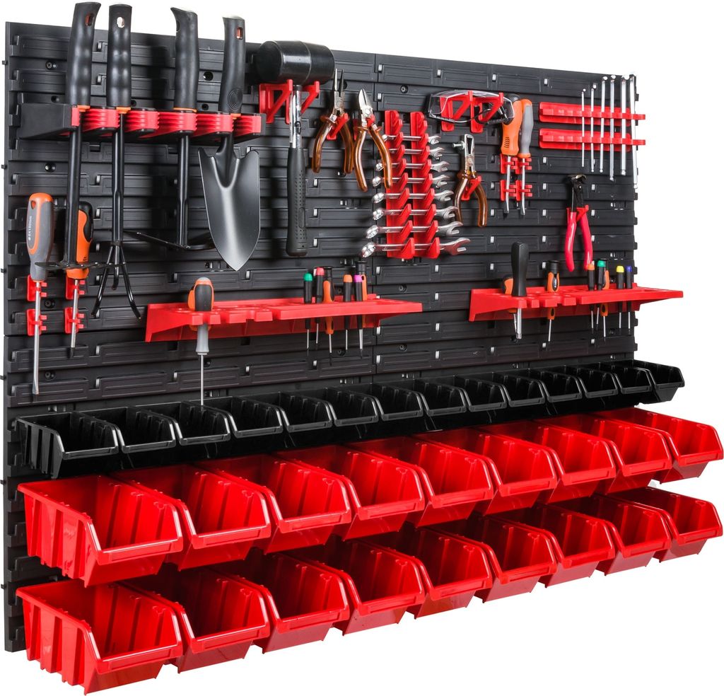 32 Stapelboxen 115 x 78 cm Werkzeughalter Gerätehalter Kunststoff Rot Boxen