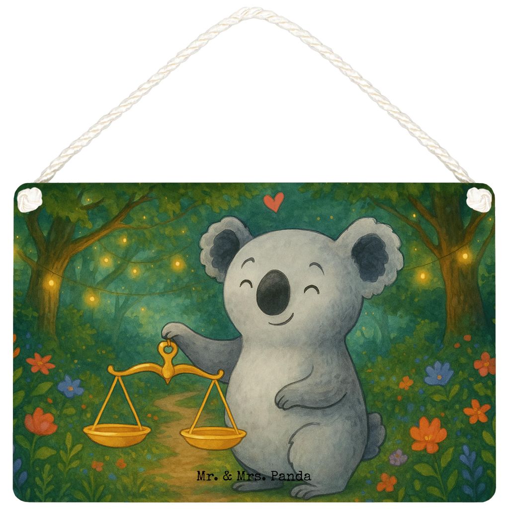 Mr. & Mrs. Panda Schild Waage Astrologie Design DIN A6 - Weiß - Geschenk, kleine aufmerksamkeit, Sternzeichen, Tierkreiszeichen, Türschild, Wandb...
