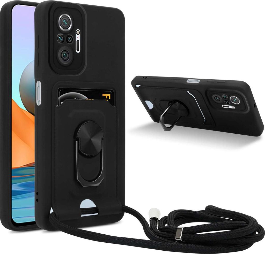 Cadorabo Handy Kette mit Standfunktion für Xiaomi RedMi NOTE 10 PRO in SCHWARZ - Silikon Schutzhülle mit verstellbaren Kordel Band