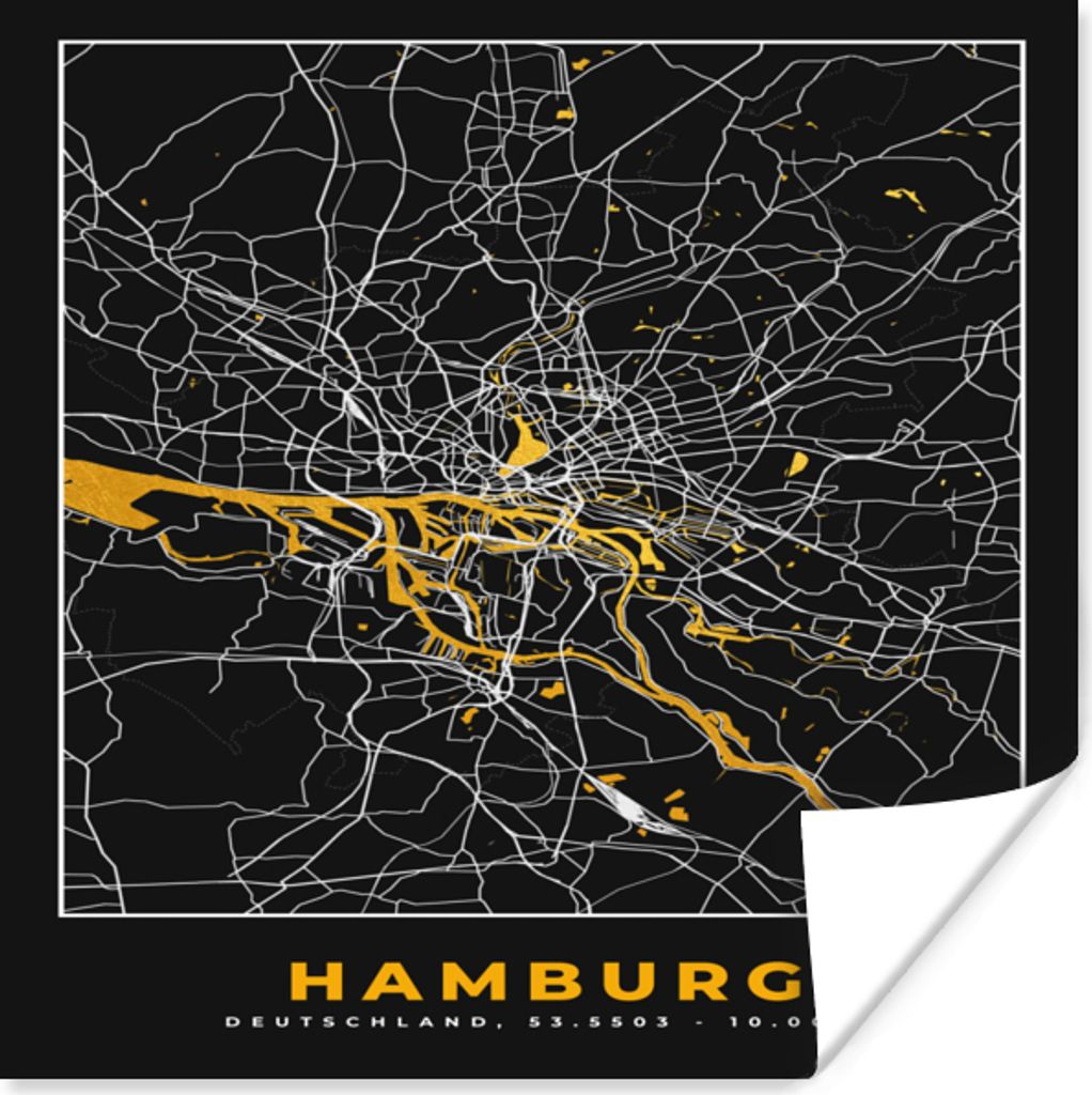 MuchoWow Poster Hamburg - Deutschland - Karte - Gold - Stadtplan 75x75 cm - Wand Dekoration