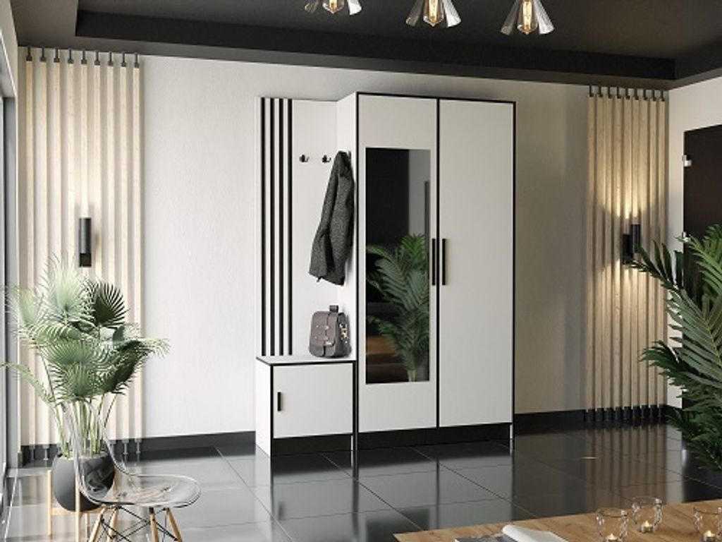 FURMEB24 - Garderobe ROJ PLUS 13- Kleiderschrank und Spiegel ( Wei )