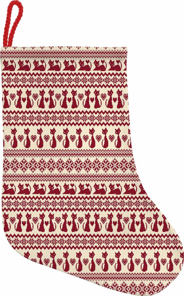 ABAKUHAUS nordisch Hängende Nikolausstiefel Weihnachtssocken, Katzen-Muster-Pixel-Kunst, Weihnachtsstrumpf zum Aufhängen, 25x35cm, beige Rubin