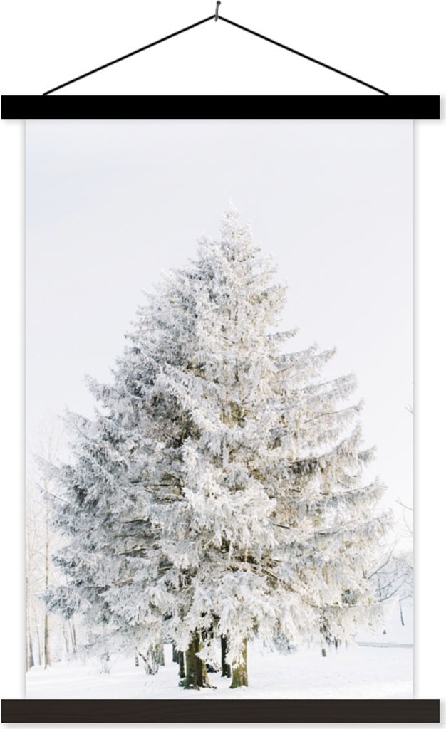 MuchoWow Textilposter Winter - Baum - Schnee - Kiefer - Weiß 40x60 cm mit schwarzem Rahmen - Wanddekorationen
