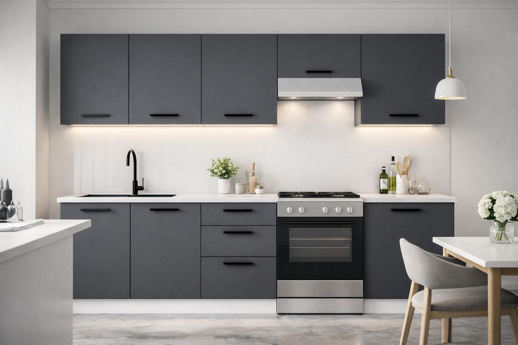 ULWEHOME | Küchenzeile 220 cm Anthrazit, Küchenmöbel-Set Produktbild 