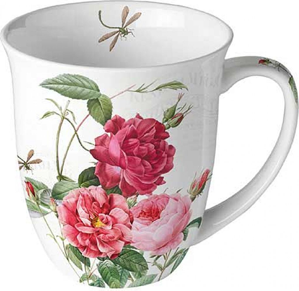 Tasse 10cm Porzellan mit Rosen Motiv Rot / Weiß Produktbild 
