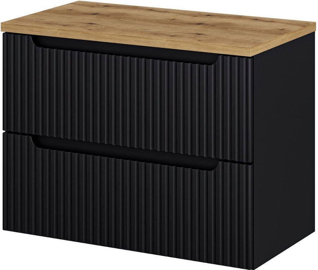 Waschtischunterschrank 'Skelbolu' hängend mit Schubladen 80 x 60 x 40 cm Schwarz/Eiche