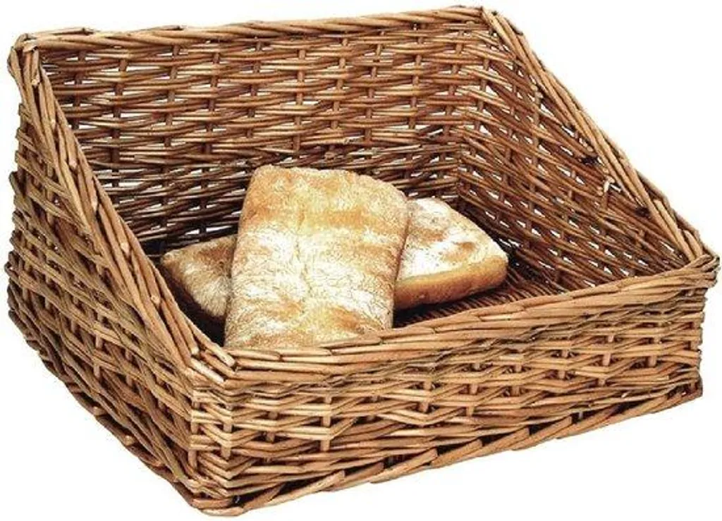 Corbeille à pain rectangulaire en rotin naturel avec plateau en bois