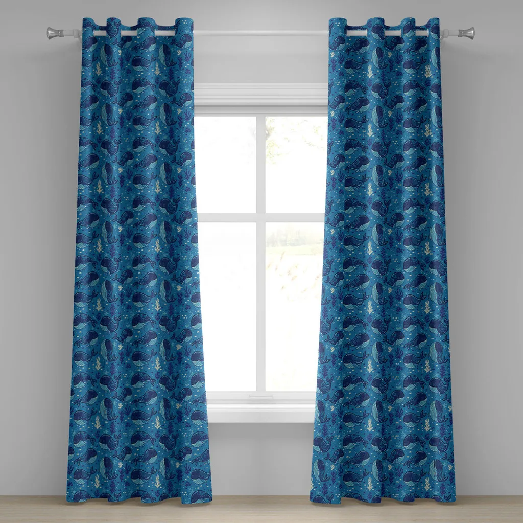 ABAKUHAUS Rideau à œillets Wal bleu marine avec motif marin 280x245 cm