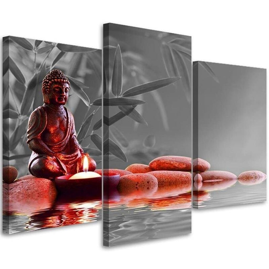Triptychon auf leinwand roter zen-buddha 90x60 cm Feeby rot wandbild bereit zum aufhängen
