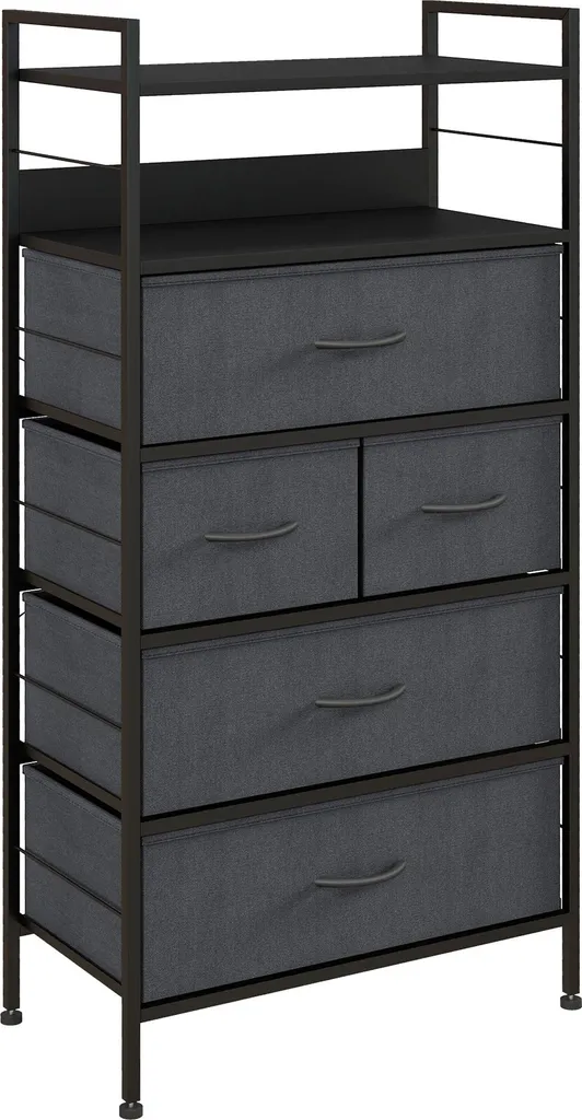 Commode Chiffonnier HOMCOM 5 Tiroirs Tissu et 2 Étagères 58x30x120 cm