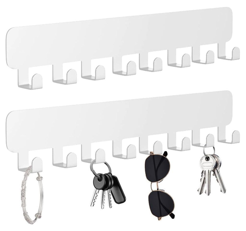 Set mit 2 selbstklebenden Schlüsselleisten mit 8 Haken, Wandschlüsselhalter, selbstklebende Schlüsselschiene, Schlüsselhaken-Organizer, Schlüs...